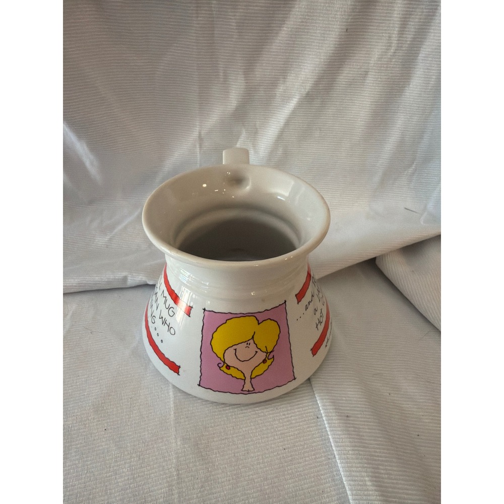 Vintage Russ Berrie No Tip Commuter Mug Schneider Comic Woman 8163 White Ceramic